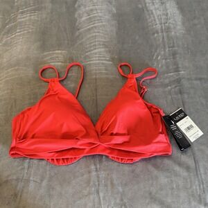 Lauren Ralph Lauren Womens Bikini Top 14 Red Underwire Bra Swim Logo Adjustable